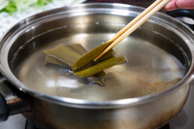 Kelp soup stock Shabu-shabu preparation