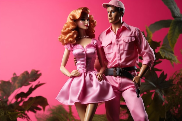 Ken and Barbie wearing pink outfit