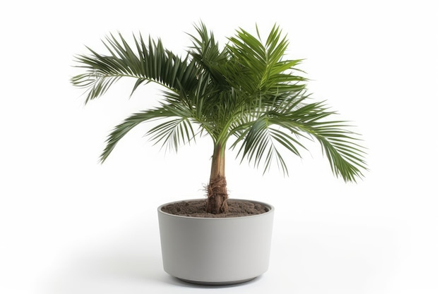 Kentia Palm Tree grey in pots Houseplant isolated on white background