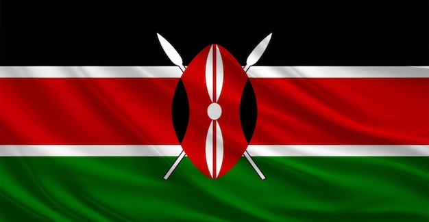 Kenya Flag Flying In The Wind