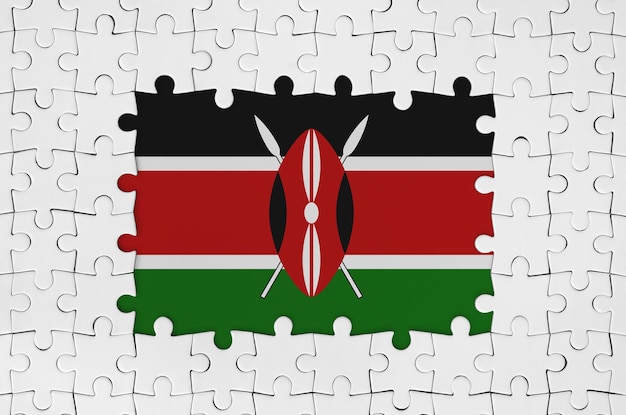 Kenya flag in frame of white puzzle pieces with missing central part