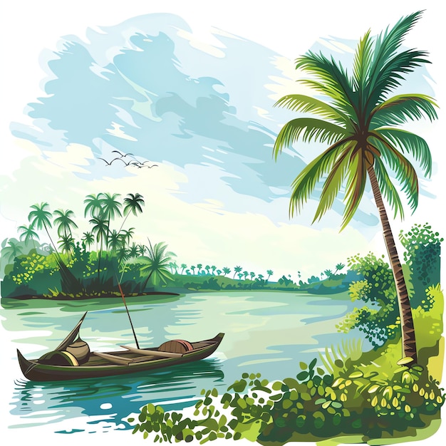 Kerala Backwaters indian illustration