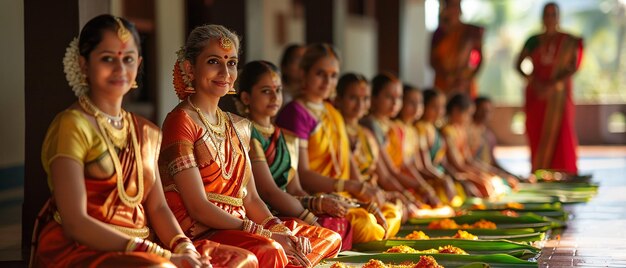 Photo kerala family in traditional wear sitting on the floor