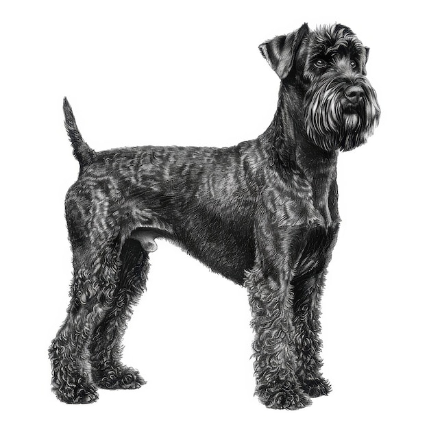 Photo kerry blue terrier dog as a pencil drawing isolated on a solid white background