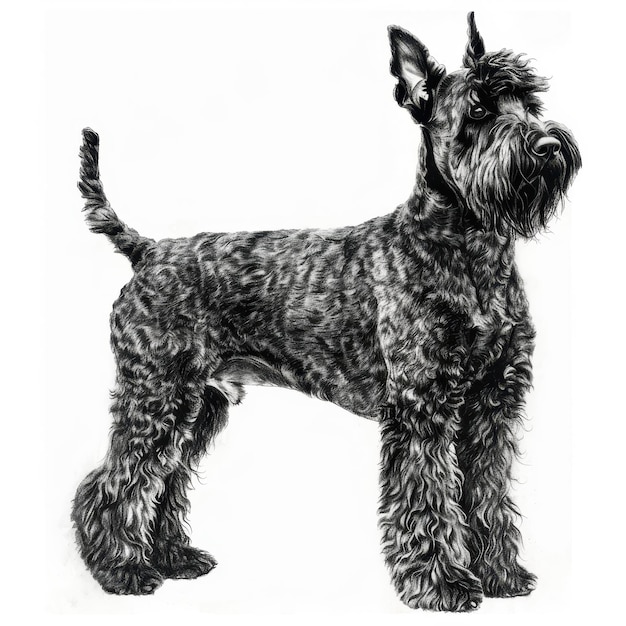 Photo kerry blue terrier dog as a pencil drawing isolated on a solid white background