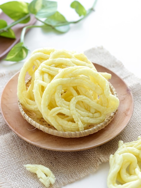 Kerupuk mie kuning is Indonesian traditional deep fried crackers made from starch