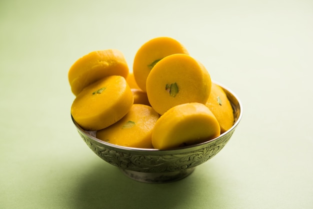 Kesar Pedha or Peda is an Indian traditional sweet dish made from milk, mawa  or khoya and saffron