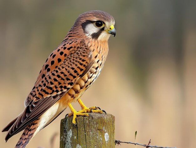 Photo kestrel perched on fence post