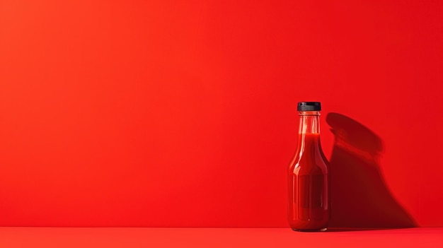 Ketchup bottle on red background