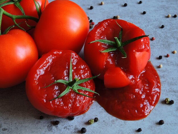 Ketchup inside a tomato.