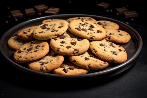 Keto Chocolate Chip Cookies On Black Matte Plate