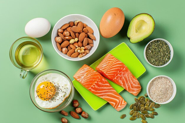 Keto diet essentials with salmon eggs avocado and superfoods for a healthy lowcarb lifestyle