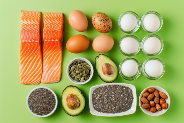 Keto diet essentials with salmon eggs avocado and superfoods for a healthy lowcarb lifestyle