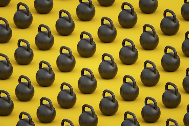 Photo kettlebell pattern diagonal composition on a bright yellow background