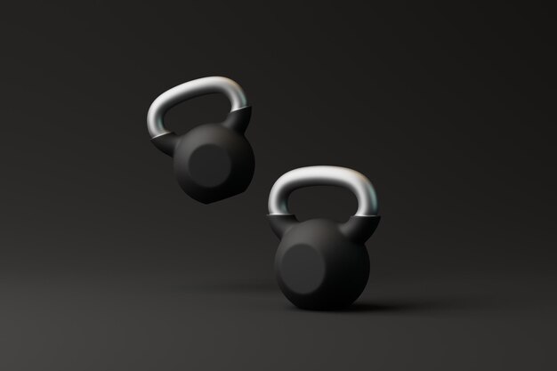 Photo kettlebells on a dark background gym time 3d render illustration