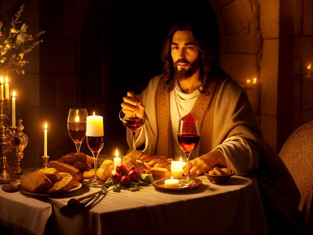 Key event in the life of Jesus Christ Jesus Christ is sitting on a chair Candlelight