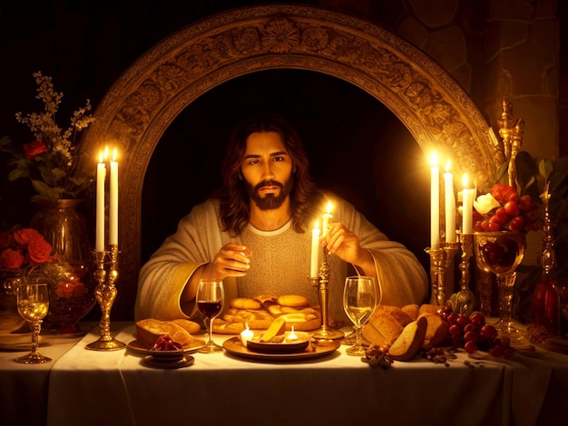 Key event in the life of Jesus Christ Jesus Christ is sitting on a chair Candlelight