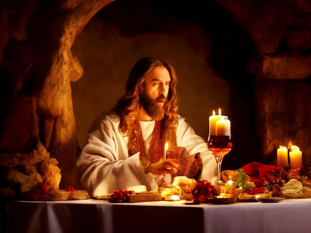 Key event in the life of Jesus Christ Jesus Christ is sitting on a chair Candlelight