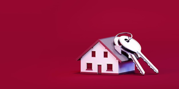 Key house, banner, new home, 3d illustration