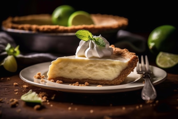 Key Lime Pie Piece on a plate Generative AI