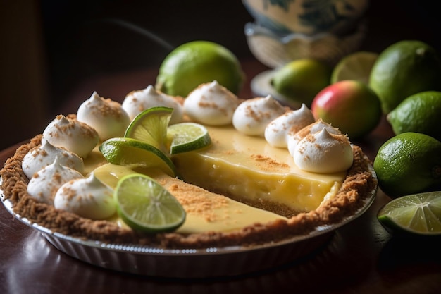 Key Lime Pie Piece on a plate Generative AI