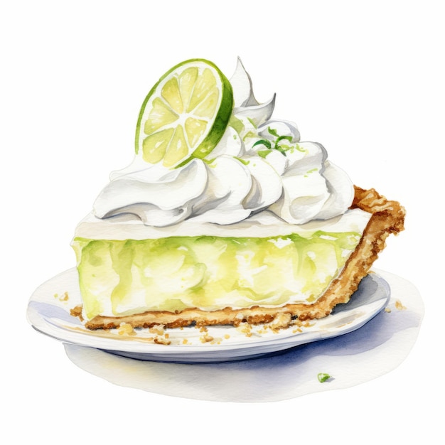 Key Lime Pie Watercolor Clipart On White Background