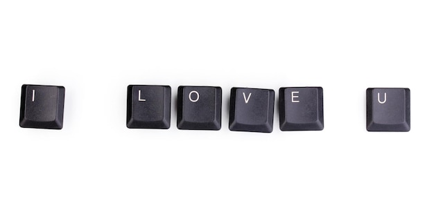 Keyboard keys saying i love u isolated on white