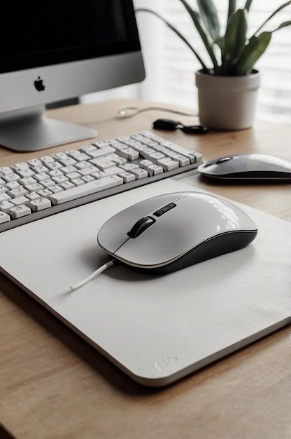 Photo a keyboard and mouse are on a desk next to a keyboard