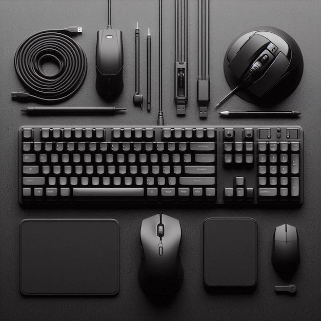 Photo a keyboard and mouse on a desk with a mouse and keyboard