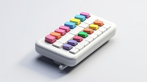 Keyboard with colorful buttons on white background