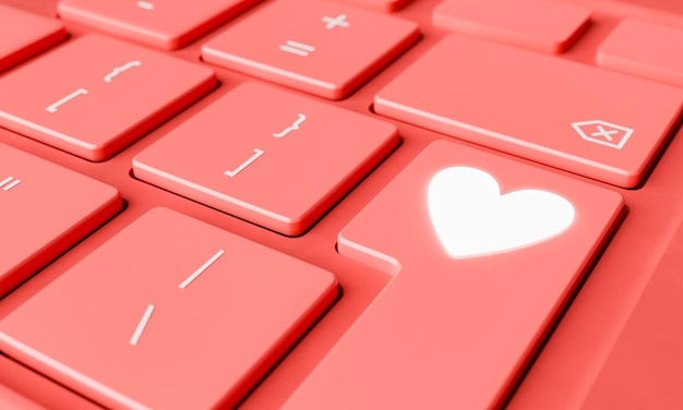 Keyboard with a Glowing Heart Key on Red Background