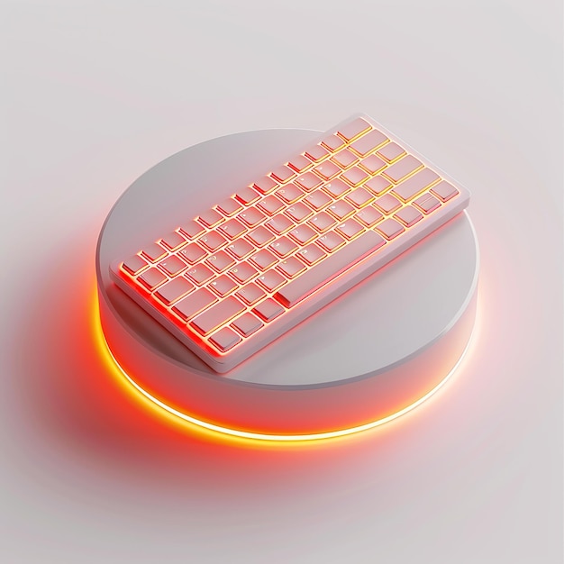 a keyboard with a red light on it is illuminated by a neon light