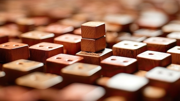 A keyboard with wooden blocks on top of it