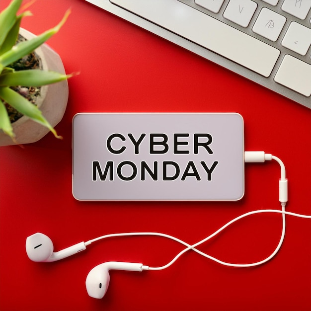 Photo a keyboard with the word cyber monday on it