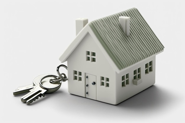 Keychain in the form of a blank home with two keys isolated on a white background