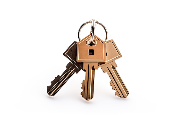 Keychain with three keys on a white background includes clipping path