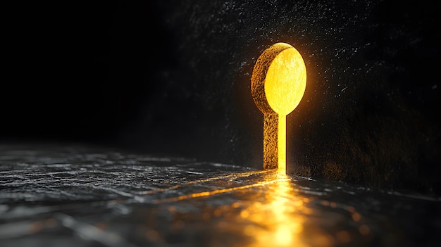 Photo keyhole with glowing light behind concept of mystery hidden secrets unlocking potential