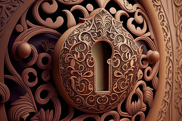 Keyhole with intricate pattern and design adding a touch of elegance to the surrounding room