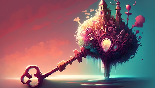 Keys dream castle fantasy illustartion Creative illustration Ai Generate