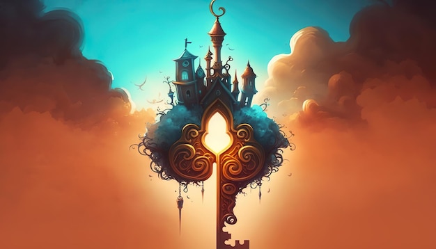 Keys dream castle fantasy illustartion Creative illustration Ai Generate