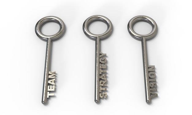 Keys to success on white background 3D illustration