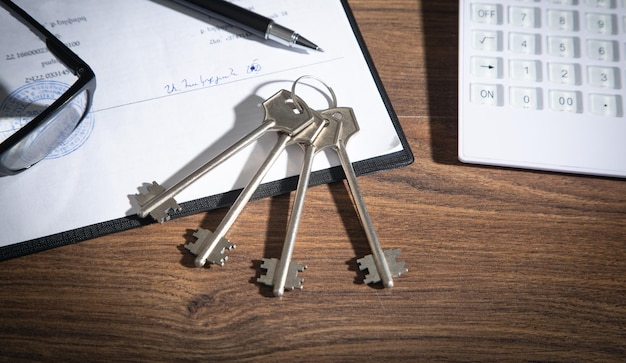 Keys with a business wooden table