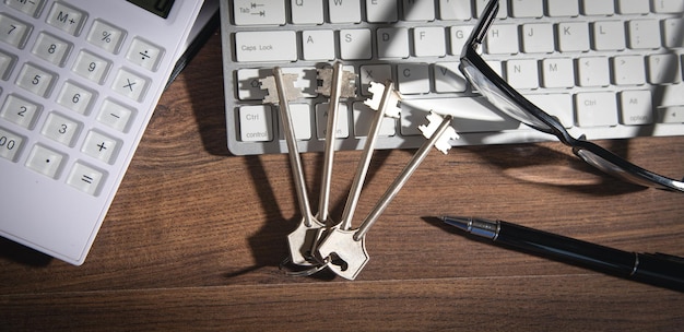 Keys with a business wooden table