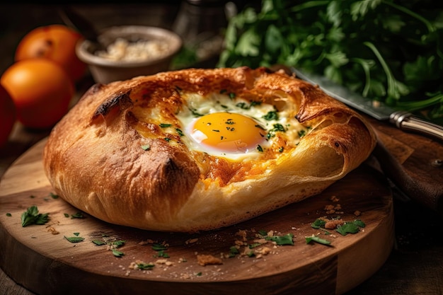 Khachapuri georgian food Bread with egg generative ai