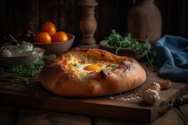 Khachapuri georgian food Bread with egg generative ai