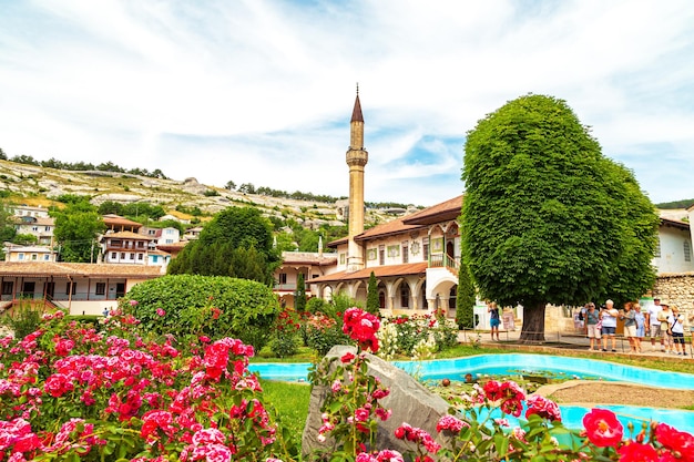 Khan's Palace the Grand Mosque and a blooming rose garden in Bakhchisarai