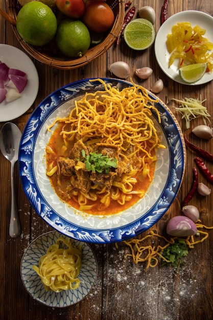 Khao Soi northern Thai food with cooking equipment