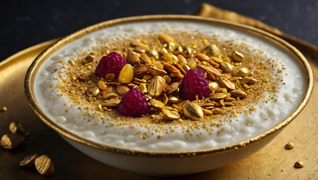 Photo kheer with a garnish of edible gold dust