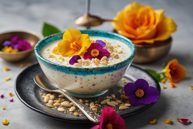 Kheer with a sprinkle of edible flowers