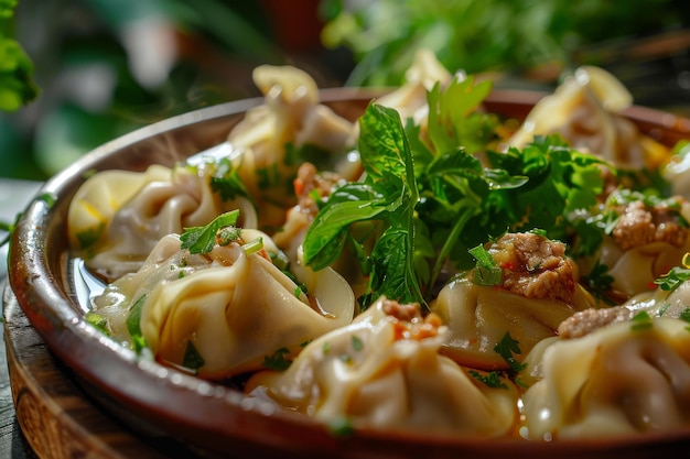 Khinkali Georgian Dumplings also Called Dimsum Momo Jiaozi Dyushbara Manti with Melted Butter